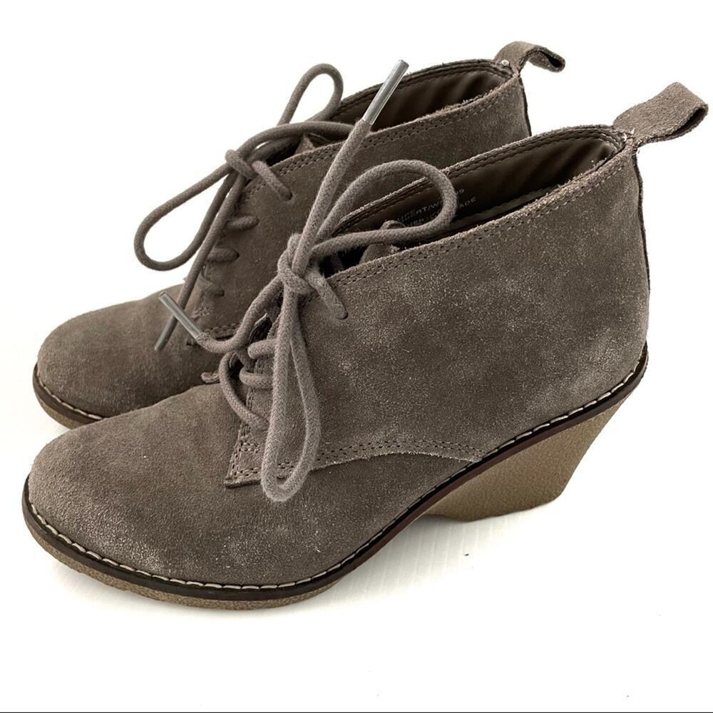 White Mountain Lambert wedge lace-up booties grey suede leather
